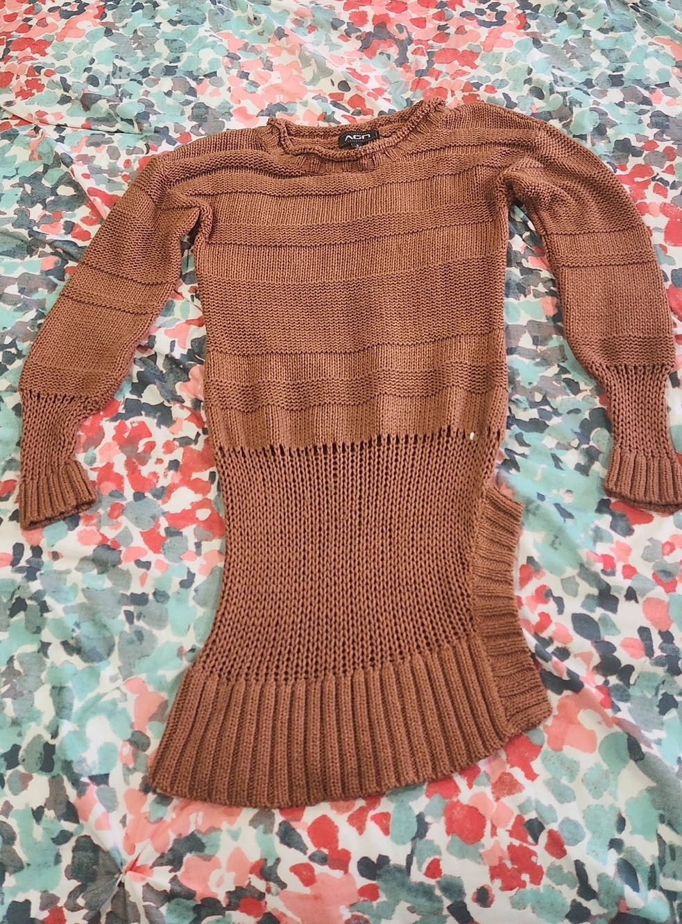 Rust Scoop Neck Ribbed Waist Sweater, Size: S - Picture 2 of 5